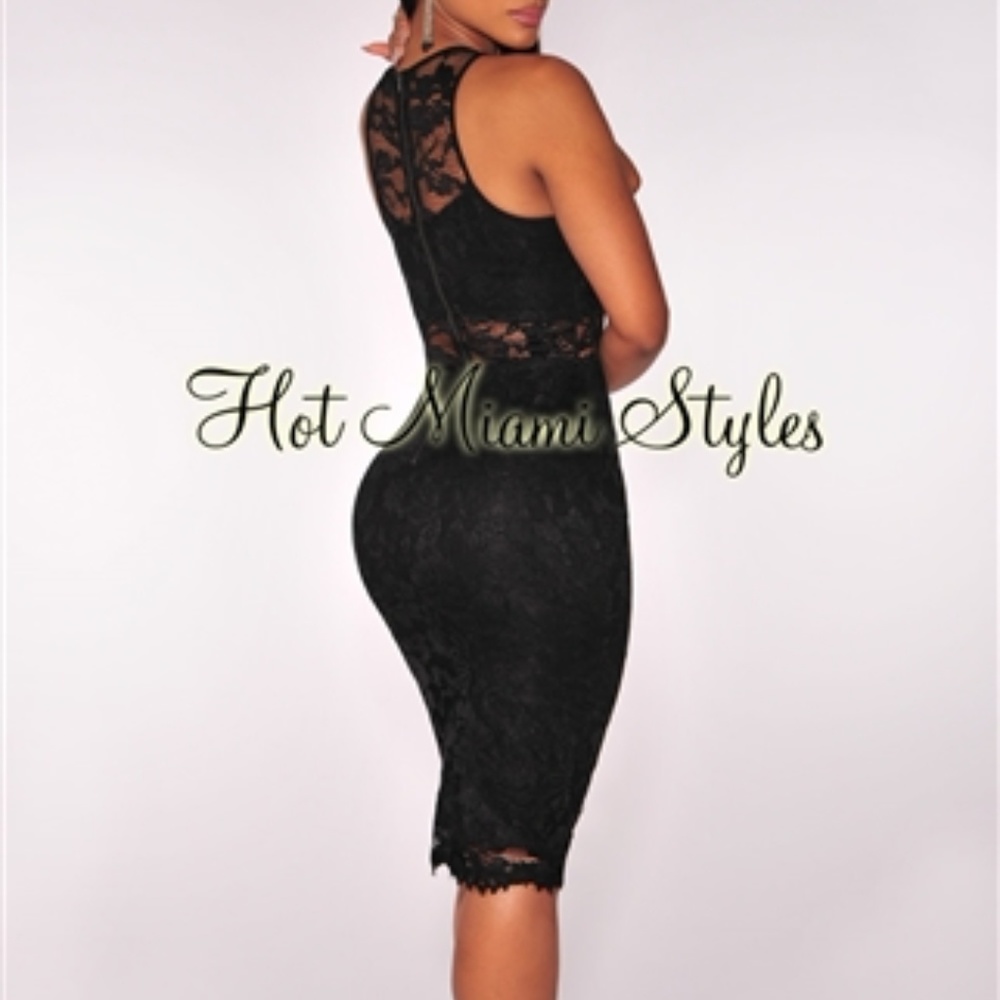 NEW - Hot miami styles black lace sheer waist dres